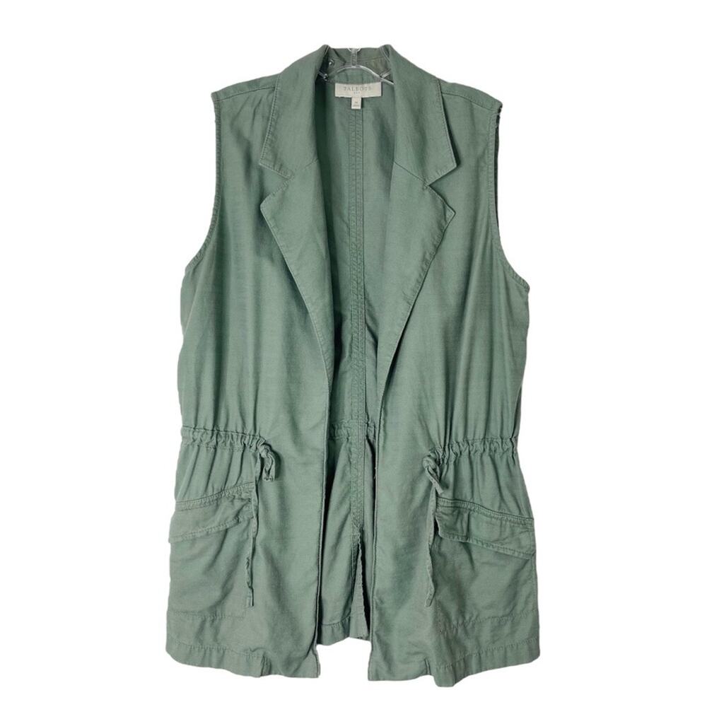Talbots green cargo cinch preppy coastal open vest medium